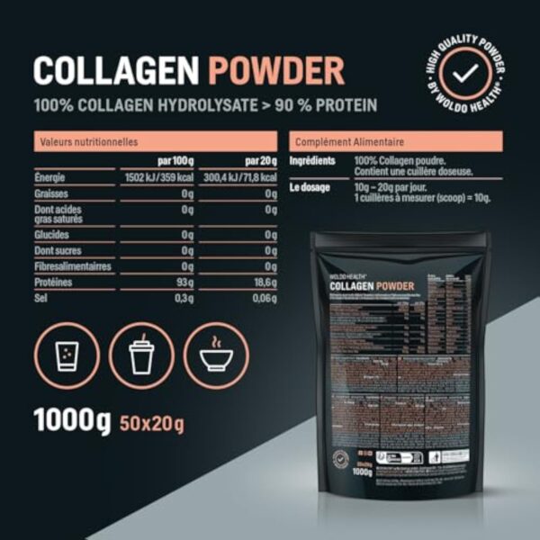 Poudre de collagène de pâturage hydrolysat 1 kg - hydrolysat de protéines soluble dans l'eau & au goût neutre – Image 8