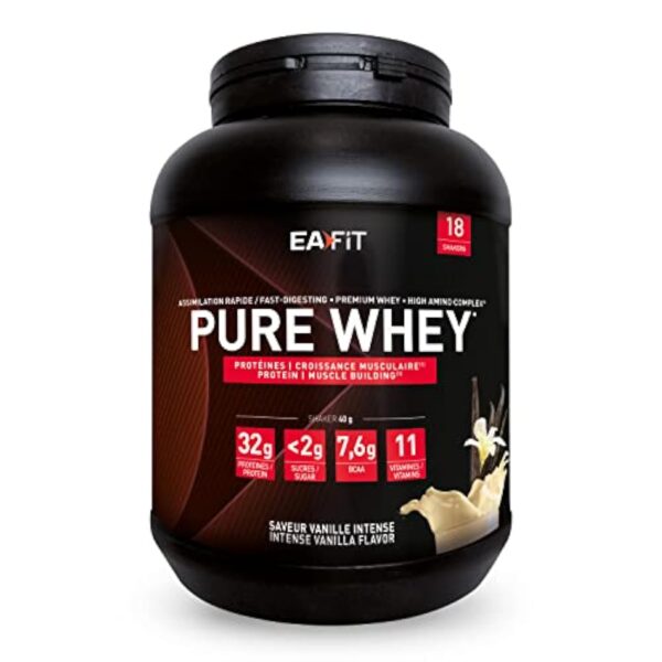Pure Whey Vanille | EAFIT | Protéine | 32g de protéines Whey+7,6g de BCAA/shaker+magnesium | Musculation,Maintien et construction de la masse musculaire|Whey protein pour le sport | 750g – Image 2