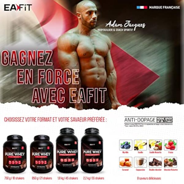 Pure Whey Vanille | EAFIT | Protéine | 32g de protéines Whey+7,6g de BCAA/shaker+magnesium | Musculation,Maintien et construction de la masse musculaire|Whey protein pour le sport | 750g – Image 5