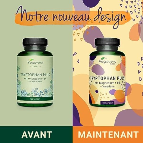 Tryptophane 600 mg | Avec Valériane, Magnesium et Vitamine B6 | Aide au Sommeil + Humeur | 120 Gélules | Vegan & Sans Additifs | Vegavero® – Image 3