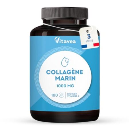 VITAVEA BIEN-ETRE Collagène Marin 1000mg Type 1 et 3-180 comprimés - Peptide de Collagène Marin Hydrolysé, Vitamine C, Sélénium - Peau Hydratée & Articulations Souples - 3 mois - Fabriqué en France