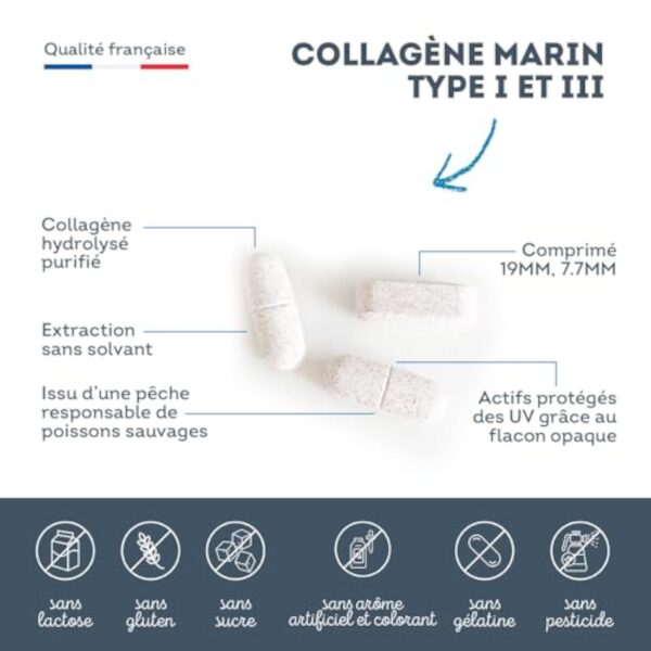 VITAVEA BIEN-ETRE Collagène Marin 1000mg Type 1 et 3-180 comprimés - Peptide de Collagène Marin Hydrolysé, Vitamine C, Sélénium - Peau Hydratée & Articulations Souples - 3 mois - Fabriqué en France – Image 6