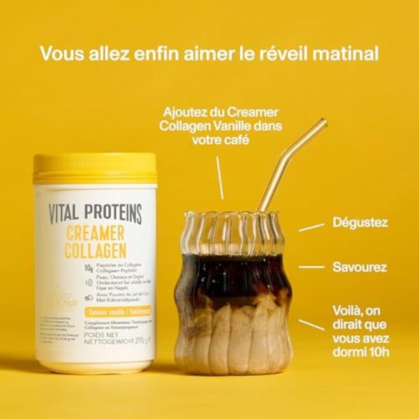 Vital Proteins Creamer Collagen Vanille - Peptides de Collagène - Peau, Ongles, Cheveux - Sans Sucres Ajoutés, Sans Gluten, Saveur Vanille - 10g par portion - Boite de 295g. – Image 5