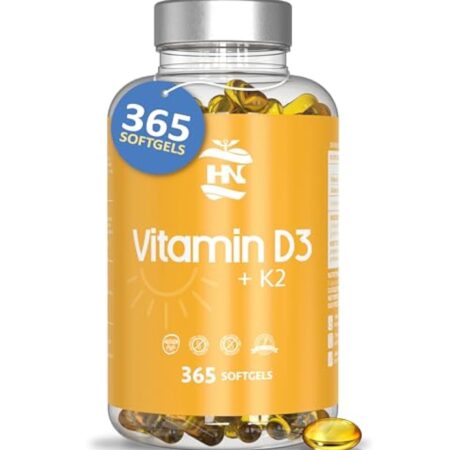 Vitamine D 5000 UI Vitamine D3 K2. 365 Capsules Vitamine D hautement concentrée Soutient les fonctions immunitaires et osseuses grâce à la Vitamine D K2 hautement dosée