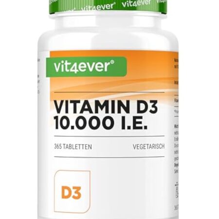 Vitamine D3 10.000 I.E. Depot - 365 Comprimés - Haute Dose - Végétarien - Haute Pureté - 10 Dose Journalière 1000 I.E. par Jour