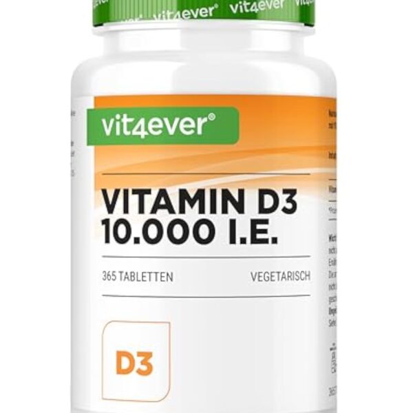 Vitamine D3 10.000 I.E. Depot - 365 Comprimés - Haute Dose - Végétarien - Haute Pureté - 10 Dose Journalière 1000 I.E. par Jour