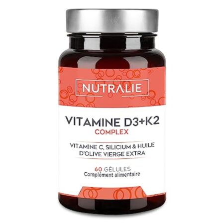 Vitamine D3 10000 IU + K2 MK7 - Système Immunitaire, Os et Muscles - Vitamine D BIO-disponible Haute Dosage avec Vitamin K2 C, Silicium, Huile d'Olive - 60 Gélules NUTRALIE (Sans additifs)