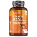 Vitamines D3 K2 (MK7) 100 % Pure 365 Comprimés - Combinaison Vitamine D3 2000 UI + Vitamine K2 200 μg - Pour les Os, Muscles, le Système Immunitaire, la Coagulation Sanguine Vitamine du Soleil EFSA