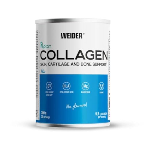 Weider Collagen. Peptide de collagène hydrolisé Peptan . Enrichi d’acide hyaluronique, de magnésium et de vitamine C. Pour la santé des os et des articulations. Sans arôme. 300g – Image 2