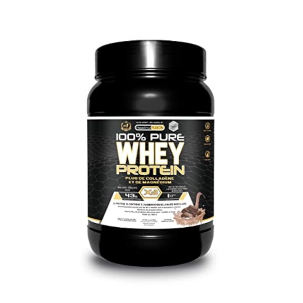 Whey Protein | Protéine pure avec Collagène + Magnésium | Tonifie et augmente la masse musculaire | Protège les muscles et aide à la récupération des tissus fibreux | 1000g de protéines chocolat – Image 2