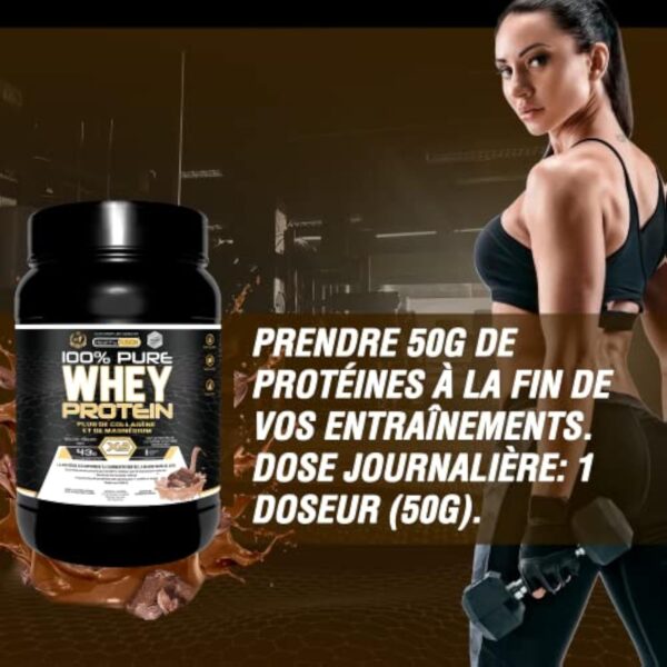 Whey Protein | Protéine pure avec Collagène + Magnésium | Tonifie et augmente la masse musculaire | Protège les muscles et aide à la récupération des tissus fibreux | 1000g de protéines chocolat – Image 4