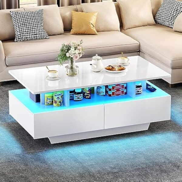 YITAHOME Table Basse, Bois d'ingénierie, Blanc, 55D x 90W x 41,1H CM