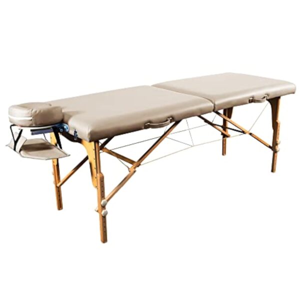 Zen - Basic Table de Massage Pliable & réglable — Tables de Massage en Bois Massif, têtière réglable en Aluminium, Table Massage Pliante, Table Massage Pliante Professionnelle Crème