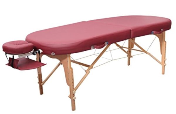 Zen - Mobile Oval FlatTop Table de Massage Pliable & réglable en Hauteur — Table de Massage Pliante en Bois Massif avec des Coins arrondis Professionnelle — Tables de Massage (Bordeaux)