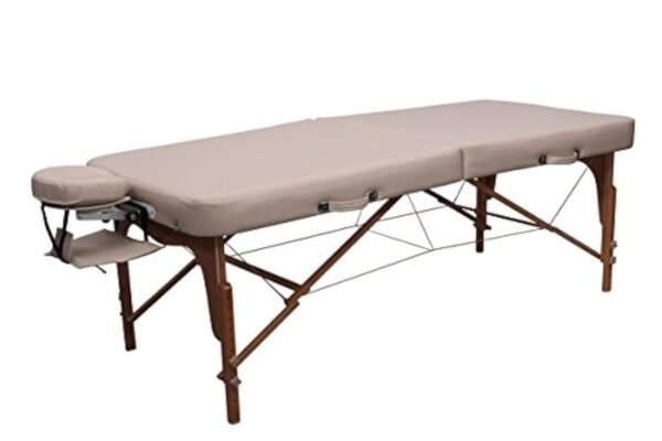 Zen — Table de Massage Pliante Professionnelle Mobile FlatTop Pliable & Hauteur réglable, Table de Massage en Bois avec têtière réglable en Aluminium, Tables de Massage Pliante, Crème