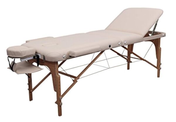 Zen — Table de Massage Pliante Mobile PhysioTop & réglable en Hauteur — Tables Massage en Bois Massif avec Appui-tête Ergonomique, Dossier réglable, accoudoirs Amovibles — Tables de Massage Créme