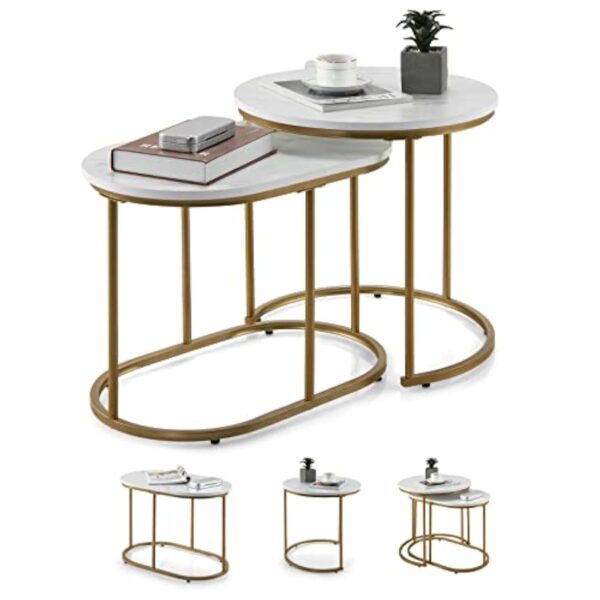 COSTWAY Lot de 2 Tables Basses Gigognes, Piédestal de Petit bureau Grasse, Châtié Bossu : 50 x 50 x 50 cm, Permission de 10kg, Châtié Rond : 60 x 36 x 43,5 cm Permission de 20kg, Incolore