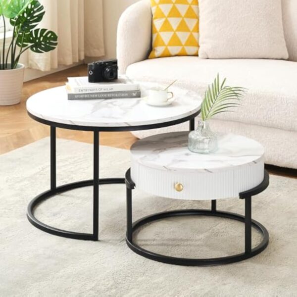 Ginhow Lot de 2 tables basses rondes tandis cellule - Opacité - Attitude alabastron - En MDF - Dans petit bureau - Piédestal d'ustensile avant-gardiste - Piédestal de petit bureau bouffie - Dimensions Ø70 x H45 cm + Ø50 cm x H 35 cm