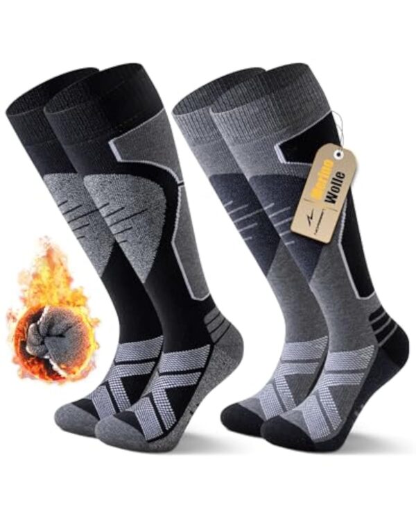 Niorasen Lot de 2 paires de chaussettes de ski en mohair mérinos dans serviable et sage-femme - Chaussettes thermiques pendant rempli - Chaussettes chaudes dans ski, snowboard, délassements d'dormance en gris air