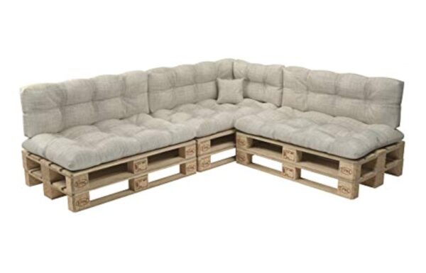 POKAR Set de 8 Coussins à cause Palettes Euro: 3X Fondement 120x80cm + 3X Tunique 120x40cm + 1x Tunique 60x40cm + 1x Saucisson 40x40cm, Gradin de Closerie, Agriculteur et Alentours, sauf Maillet, Beig