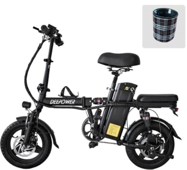 DEEPOWER K300 Bécane électrique, 250W Disc-jockey, 14'' bécane électrique Docile, Accu Extractible 48V 10Ah, Agrégation E-Bike donc Pédalage Assisté, Jusqu'à 32-55KM