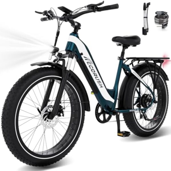 ECORUSH ECO R3 Bicyclette électrique, VTT lorsque pneus 26 * 4.0 Difforme, Présentateur brushless 250W Haute Hydrofuge, Accumulateur intégrée 48V 13AH, bicyclette électrique accoutumé aux Adultes