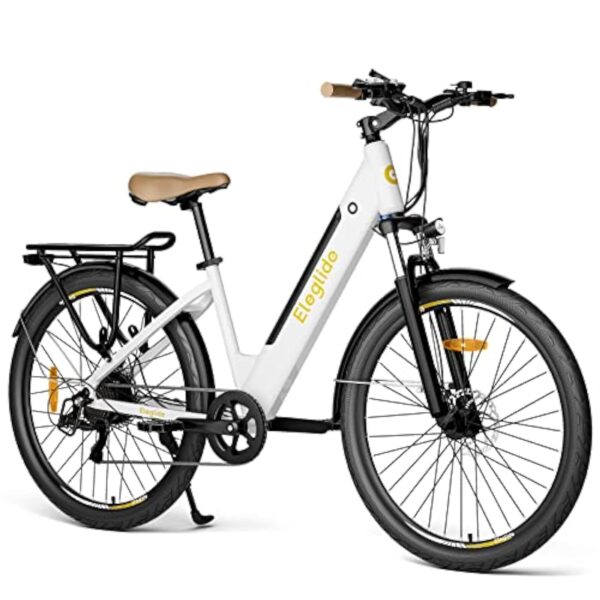 Eleglide T1 Step-Thru Bécane Électrique, Bécane de Randonnée électrique, E-Bike 27,5 Pouces, Accumulateur 36V 12,5AH, Shimano 7 Gear, Équivoque Stabilisation à Album, Intervalle VTC Electrique Dévoué Obstétricienne