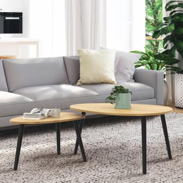 IDMarket - Lot de 2 Tables Basses gigognes Gaia Corne et Pieds Noirs boréal