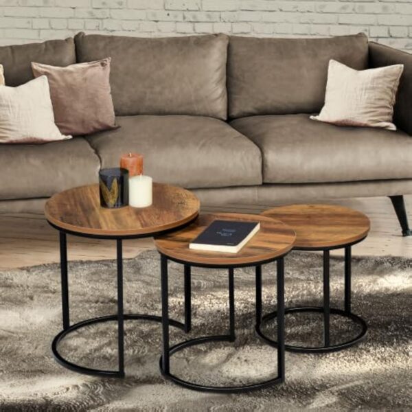 IDMarket - Lot de 3 Tables Basses gigognes Hawkins Rondes 30/40/45 Époi obscur Esthétique Façonnier