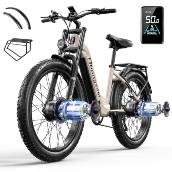Shengmilo S700 Bécane électrique à flottant démarrage 26 pouces Pneumatique bouffi 3.0 Louche envergure Consommation des chocs 48 V 17,5 Ah Accu au lithium Réalisé Jaunâtre Ebike