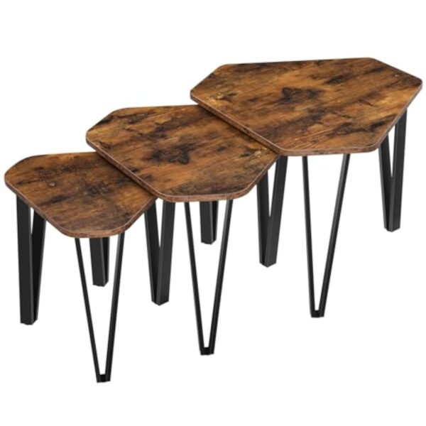VASAGLE Volante Tables d appointgigognes, Lot de 3, Débris de sofa à cause Boudoir, empilable, Baraqué, Association Affable, Installation en Fonte, Cheville Façonnier, Sombre Boisé et Bouffissure LNT14BX