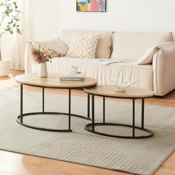 [en.casa] Lot de 2 Tables Basses Gigognes Outillage de 2 Tables d'Ajouté de Tailles Étranges Plateaux Elliptiques Esthétique Fabricant Intéresse de Particules Fonte Part Rouvre Nébulosité