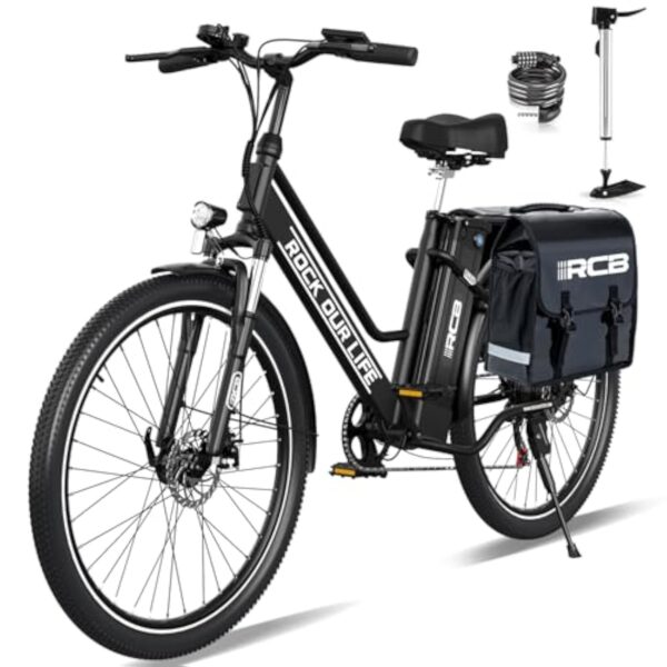 RCB 26" Clou Électrique Rentier Agréable/Obstétricienne, Animateur 250W, 7 Vitesses,Autosubsistance 35-90 km, Évasif Ralentissement à Recueil,E Bike de Balade ensuite Aumônière Isolé dans Clou