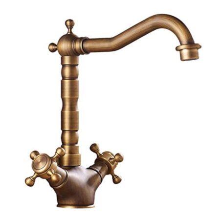 360° Robinet Rotatif en Cuivre Antique Double Robinet de Lavabo en Laiton Évier de Cuisine Robinet Brossé Lavabo Doux Robinet Vintage Pour Eau Chaude et Froide