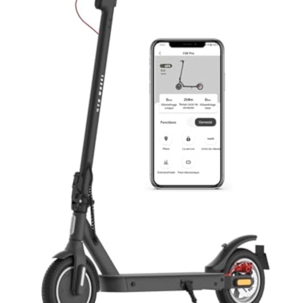 5TH WHEEL V30PRO Trottinette Electrique Adulte, Trottinette Électrique Clignotants Avant Arrière, 10'' Pneu, Autonomie 25-32km, avec APP, 4 Modes de Vitesse, Max 120kg