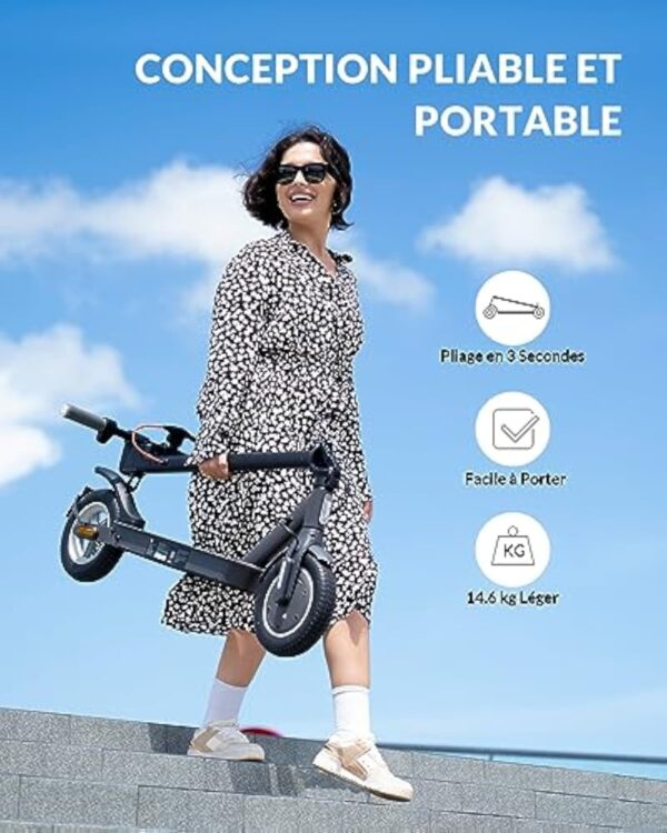 5TH WHEEL V30PRO Trottinette Electrique Adulte, Trottinette Électrique Clignotants Avant Arrière, 10'' Pneu, Autonomie 25-32km, avec APP, 4 Modes de Vitesse, Max 120kg – Image 6