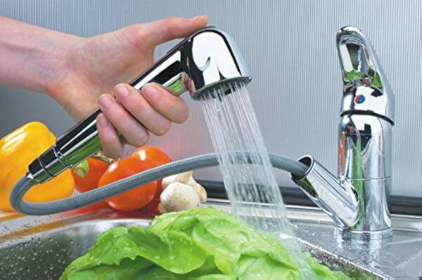 ADOB Robinet d'évier basse pression avec douchette extractible Chromé 39517 – Image 3
