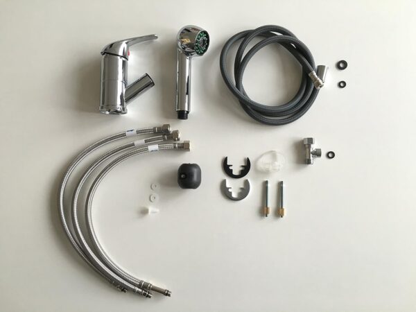 ADOB Robinet d'évier basse pression avec douchette extractible Chromé 39517 – Image 4