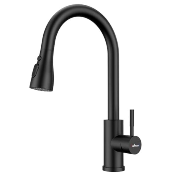 APPASO Robinet de cuisine noir avec douchette extractible, robinet d'évier pivotant à 360° avec 3 modes de pulvérisation I en acier inoxydable noir – Image 2