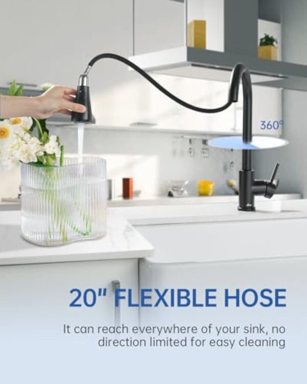 APPASO Robinet de cuisine noir avec douchette extractible, robinet d'évier pivotant à 360° avec 3 modes de pulvérisation I en acier inoxydable noir – Image 4