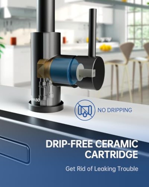 APPASO Robinet de cuisine noir avec douchette extractible, robinet d'évier pivotant à 360° avec 3 modes de pulvérisation I en acier inoxydable noir – Image 6