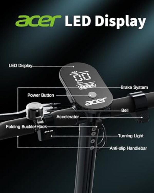 Acer Trottinette Électrique Adulte, Jusqu'à 25 km/h, 250W-500W, Pneus Solides 8.5'', Batterie 7,5AH, Autonomie 20-30KM, Charge Max 100 kg, Double Frein, Électrique Trottinette Pliable (Black&Green) – Image 3