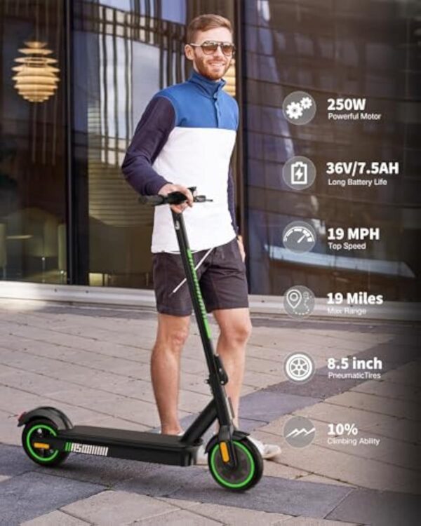 Acer Trottinette Électrique Adulte, Jusqu'à 25 km/h, 250W-500W, Pneus Solides 8.5'', Batterie 7,5AH, Autonomie 20-30KM, Charge Max 100 kg, Double Frein, Électrique Trottinette Pliable (Black&Green) – Image 7