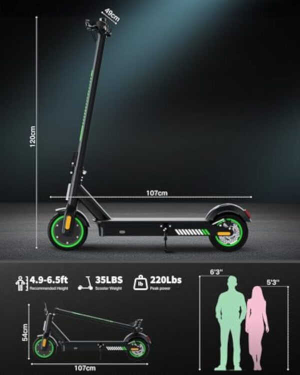 Acer Trottinette Électrique Adulte, Jusqu'à 25 km/h, 250W-500W, Pneus Solides 8.5'', Batterie 7,5AH, Autonomie 20-30KM, Charge Max 100 kg, Double Frein, Électrique Trottinette Pliable (Black&Green) – Image 10