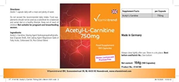 Acétyl-L-Carnitine hautement dosé - 750mg par gélule - végan - 180 gélules | Vitamintrend® – Image 4