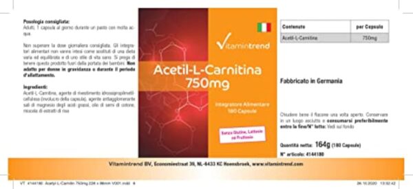 Acétyl-L-Carnitine hautement dosé - 750mg par gélule - végan - 180 gélules | Vitamintrend® – Image 7
