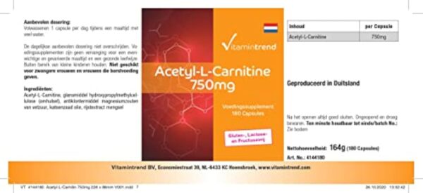 Acétyl-L-Carnitine hautement dosé - 750mg par gélule - végan - 180 gélules | Vitamintrend® – Image 8