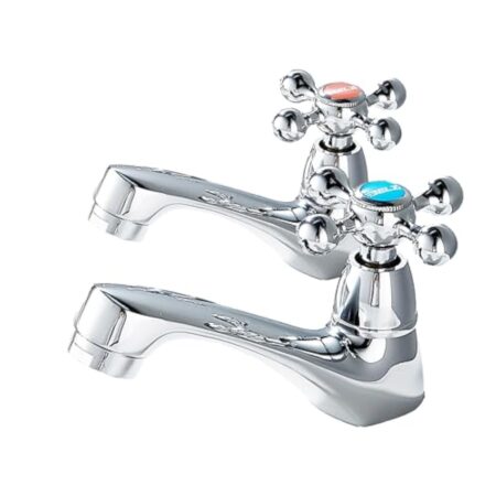 BELZ Robinet mitigeur vintage chromé à double levier pour évier chaud et froid, finition chromée classique pour salle de bain/cuisine