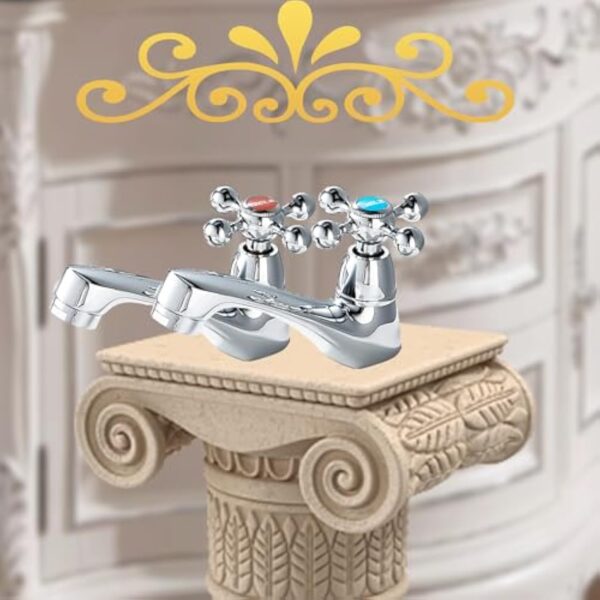 BELZ Robinet mitigeur vintage chromé à double levier pour évier chaud et froid, finition chromée classique pour salle de bain/cuisine – Image 7