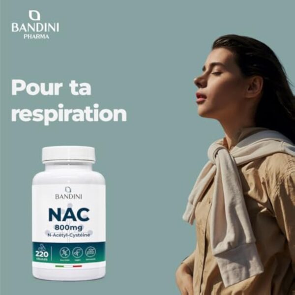Bandini® NAC 800 mg par capsule | 220 gélules pour +7 mois | N-acétyl-L-cystéine | Haute biodisponibilité et tolérance | Antioxydant Hautement dosé, Qualité supérieure, 100% Végétalien, sans Additifs – Image 3